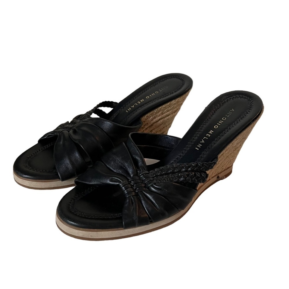 Antonio Melani Womens Sandals Black Knotted Slide Wedge Espadrille Open Toe US 7 - Picture 2 of 8